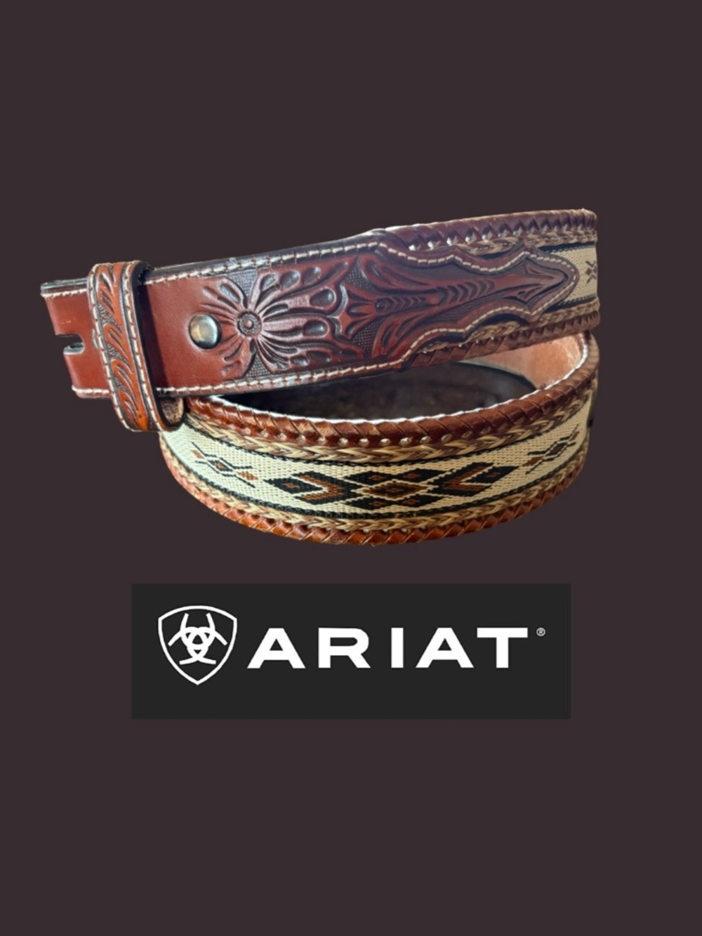 Ariat Western Belt – Size 36 – Genuine Leather – Tooled & Southwestern
